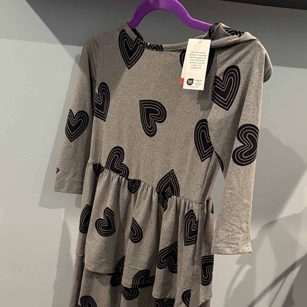Gray Heart Patterned Kids Dress